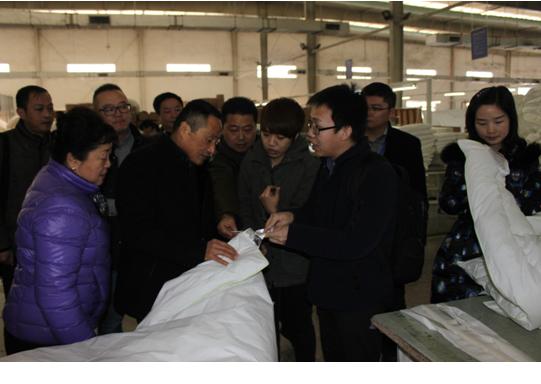 中國羽絨工業(yè)協(xié)會姚小蔓理事長、京東商城服飾家居事業(yè)部周總一行到鴻潤考察指導